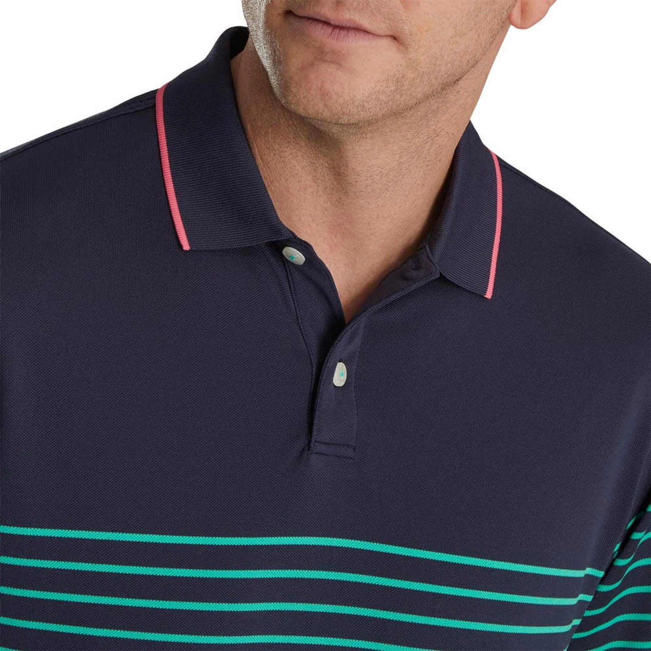 FootJoy Breton Stripe Stretch Pique Knit Collar Polo - Image 3